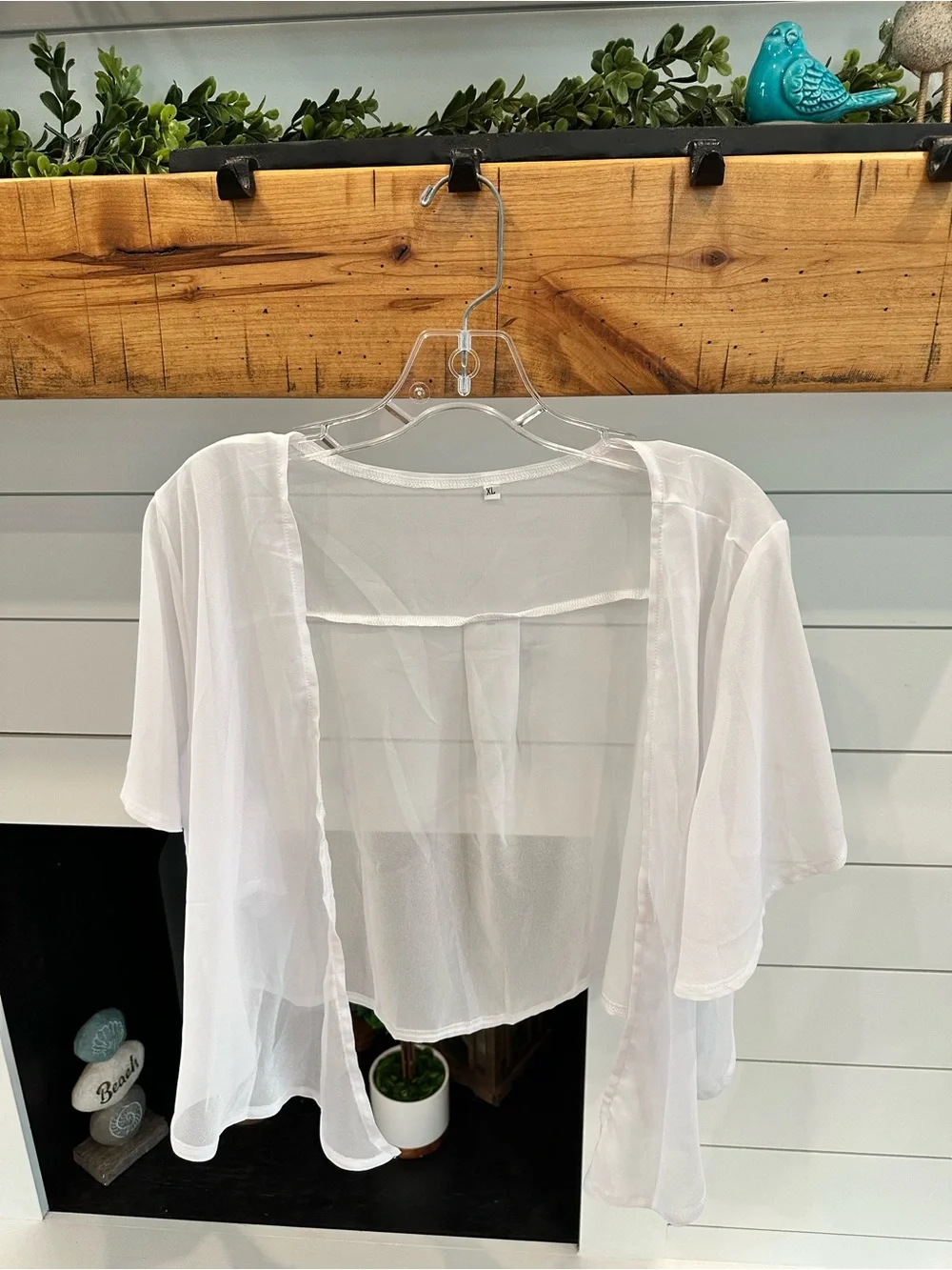NWOT Sheer White Tie-Front Crop Wrap